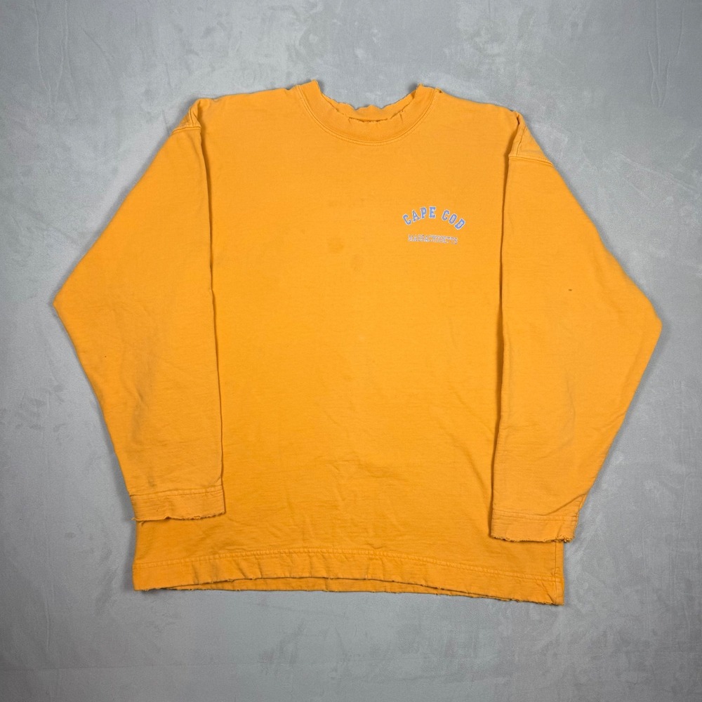 Y2K Mens Spirit Activewear Cape Cod Distressed Sweatshirt Orange Yellow M/L